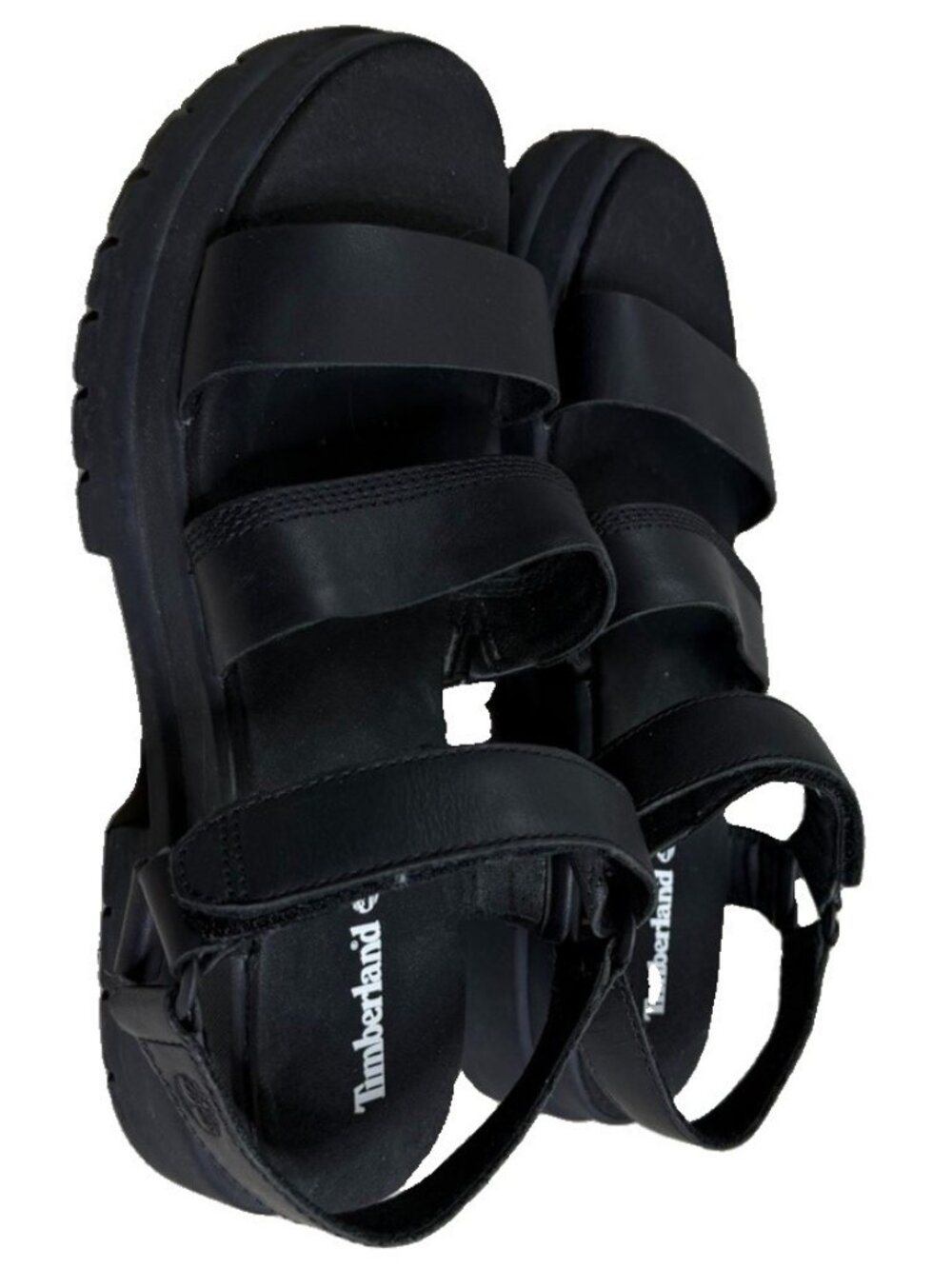 Timberland Sz 9.5 London Vibe 3 Band Platform Sandals Black Leather EUC